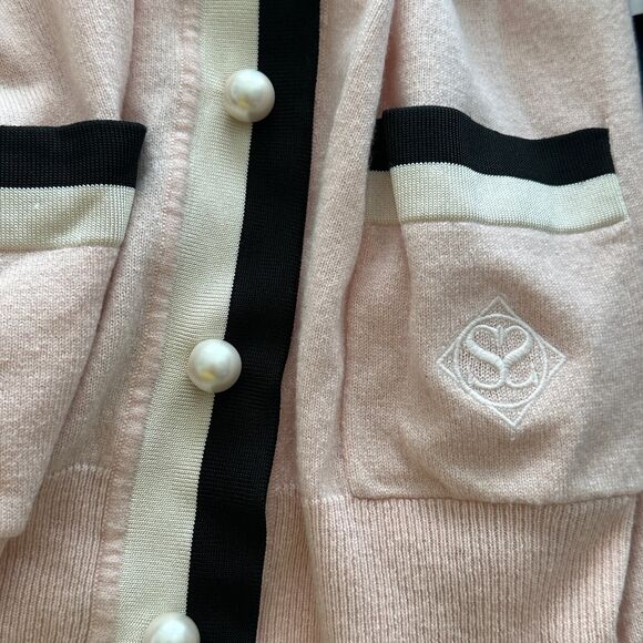 Sandro Clotilde Varsity wool cashmere blend Cardigan preppy sweater size M - Picture 14 of 14